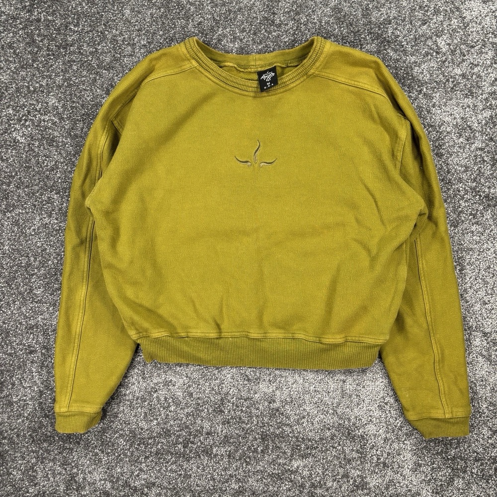Vintage 90s Prana Crewneck Sweatshirt Womens Medium Green Yellow USA Outdoors